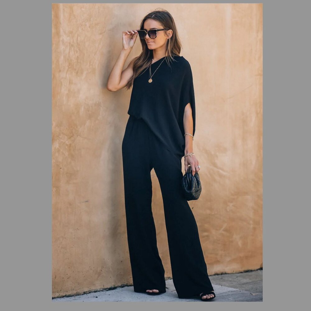 Vici One Shoulder Jumpsuit - Black Small